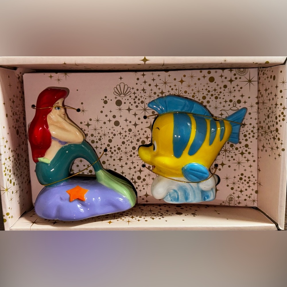 Ariel & Flounder Little Mermaid Salt & Pepper Shakers. - NEW